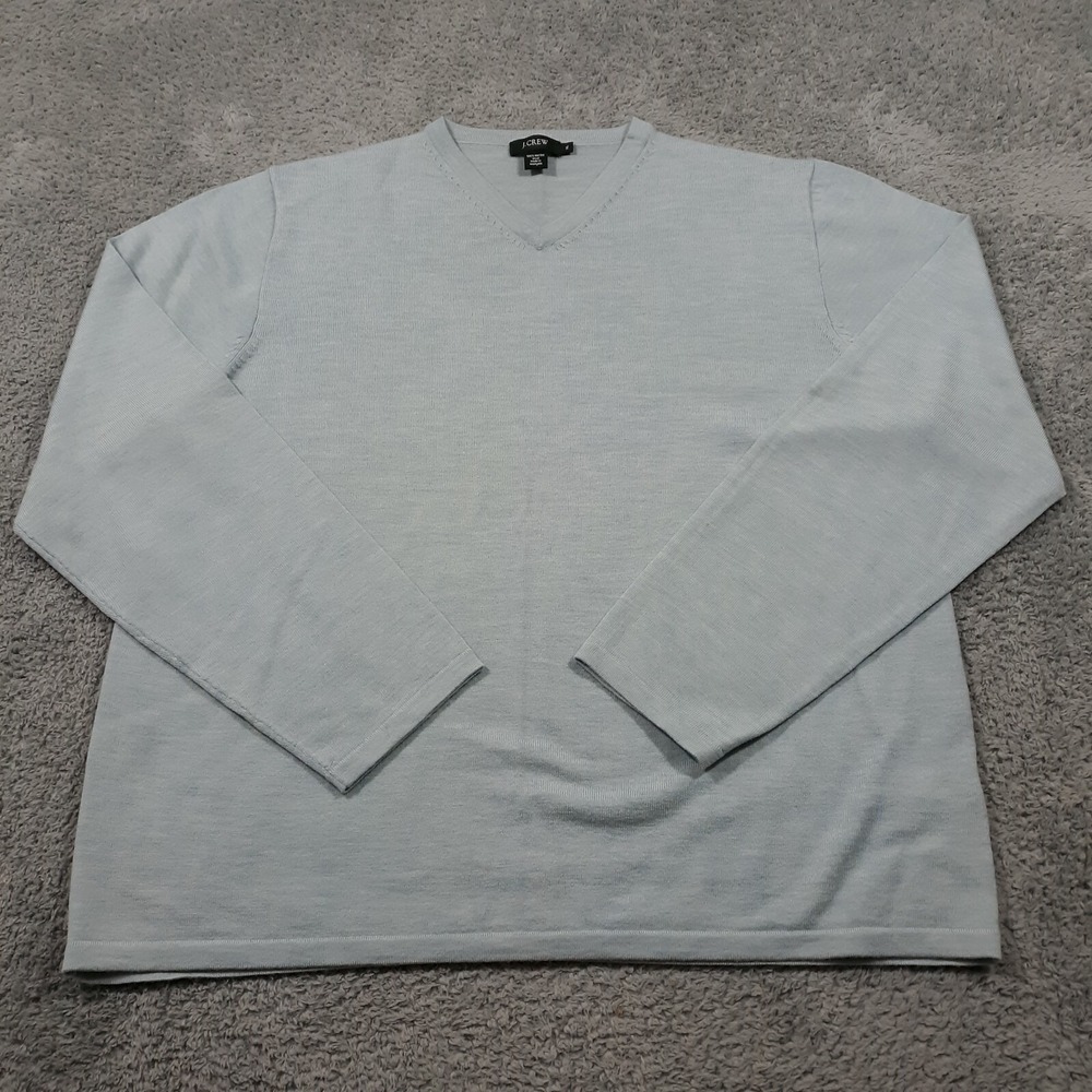 J.CREW Sweater Mens XL Merino Wool V-Neck Pullover Light Blue
